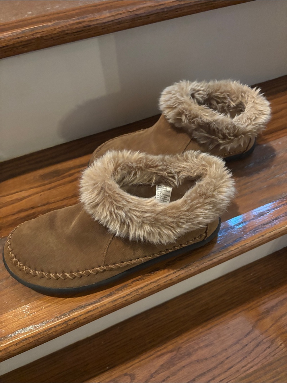 Magellan Outdoors Kids Tan Faux-Fur Slip-On Moccasin Slippers